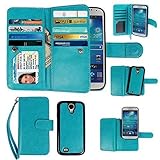 xhorizon Leather Folio Hand Strap Purse Flip Book Magnetic Closure Case with Multiple Card Slots for Samsung Galaxy S4 (I9500) - Blue