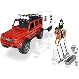 Dickie Toys Play Life - Horse Trailer - Freewheeling MB AMG 500 4x4 Jeep with Flashing Lights and Engine Sounds