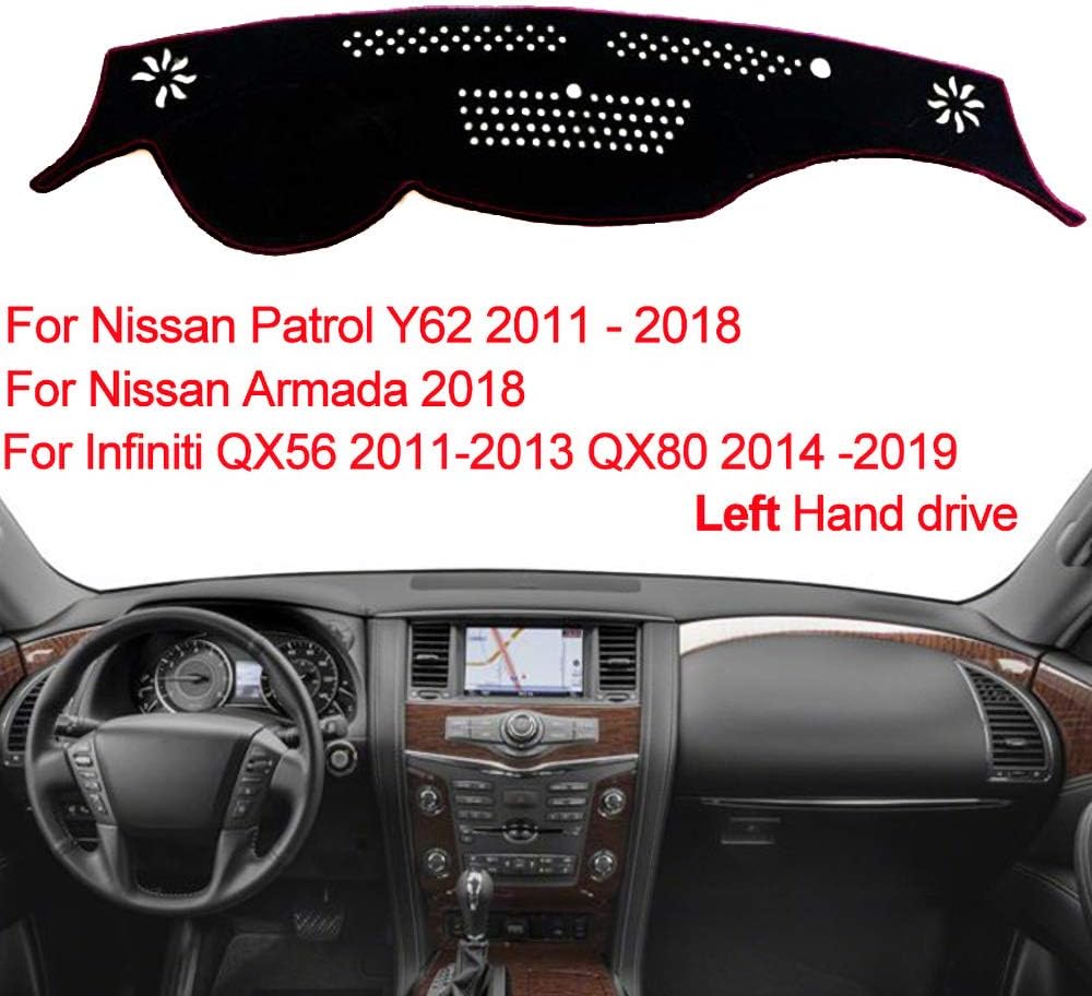 N2Qnice Car Auto Dashboard Cover for Nissan Patrol Y62 2011-2018/ for Armada 2018/ for Infiniti QX56 2011-2013/ QX80 2014-2019 Left Hand Drive Dashmat Pad Carpet Dash Mat