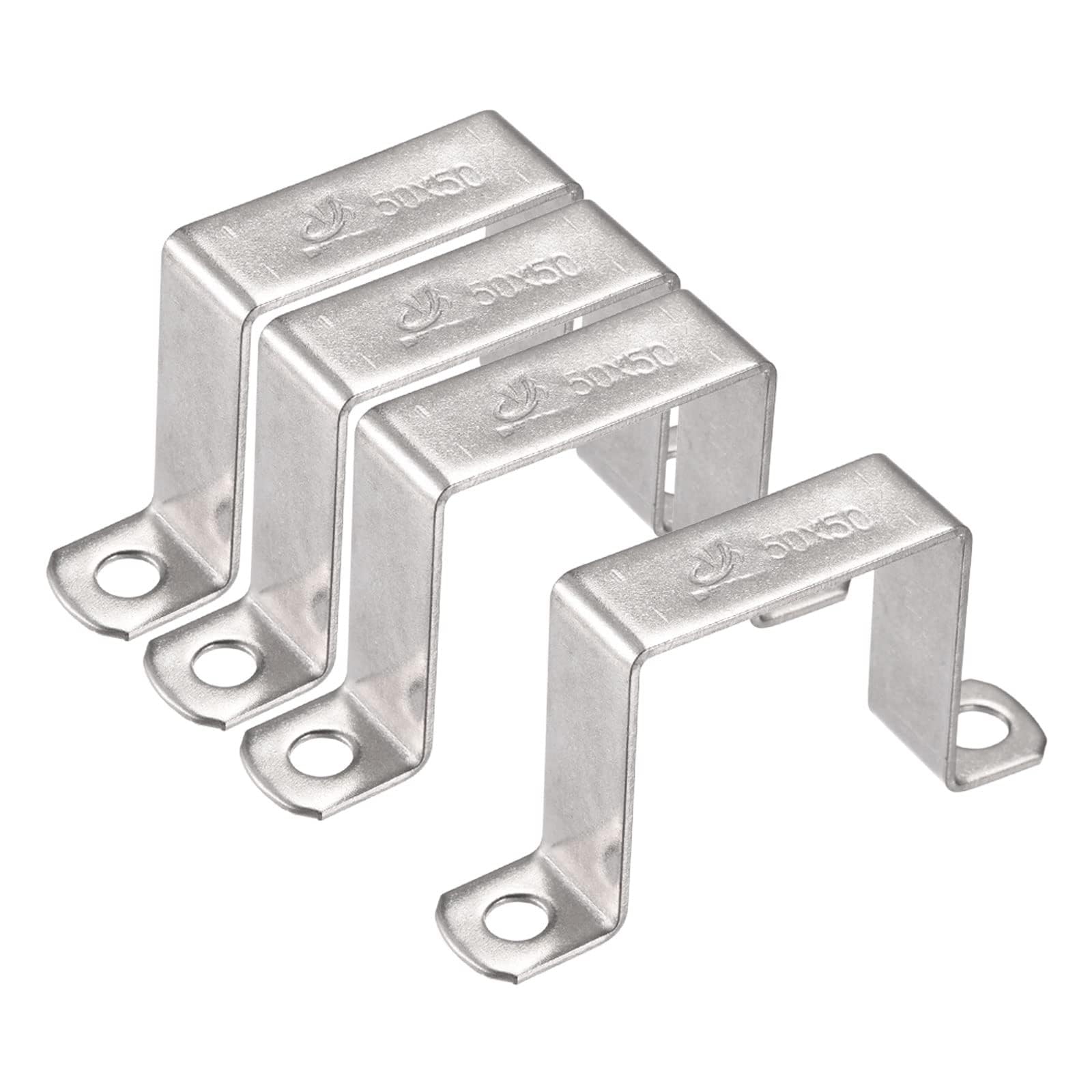 TA-VIGOR 4Pcs U Shaped Connector Bracket, 50mm x 50mm Stainless Steel Bracket Stainless Steel Pipe Clamp, Heavy Duty Conduit Clamps for Door Closed Bar Holder Strut, Pipe Tube Wire Fixing