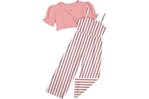 Evensu Toddler Girl Sleeveless Jumpsuits 2 Piece Outfits Ruffle Short Sleeve Cardigan Romper Set for 3-7 Years