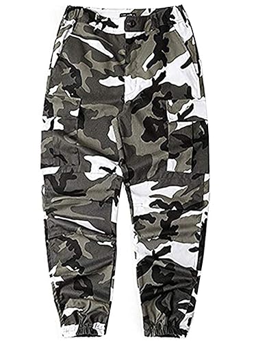 LifeShe Men's Casual Slim Fit Camo Jogger Cargo Pant (S, Camo Gray