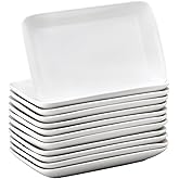 Irenare 12 Pcs 10 Inch Rectangular Salad Plates White Rectangular Porcelain Dessert Plates Appetizer Serving Tray Rectangular Porcelain Platters for Fruit Sushi Dinner Parties, Microwave, Oven Safe