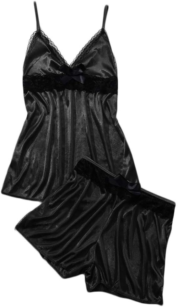 Nightwear for Women 2 Piece Satin Pajama Set Short Lace Cami Sleepwear Silky Nightgown Pj Set
