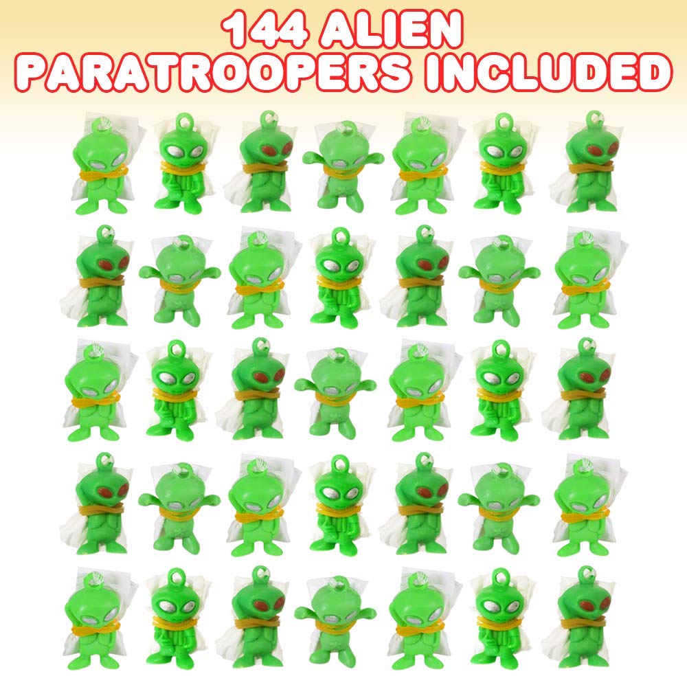 ArtCreativity Alien Paratroopers with Parachutes, Bulk Pack of 144, Durable Plastic Guys Playset, Fun Parachute Party Favors, Goody Bag Stuffers, for Boys and Girls