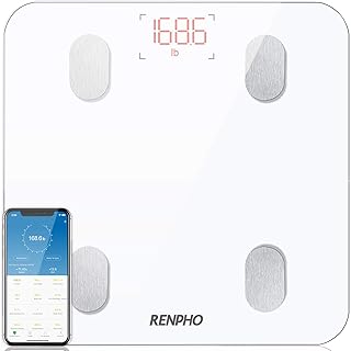 RENPHO Körperfettwaage, Bluetooth Personenwaage mit App, Smart Digitale Waage für Körperfett, BMI, Gewicht, Muskelmasse, Wasser, Protein, BMR, Weiß