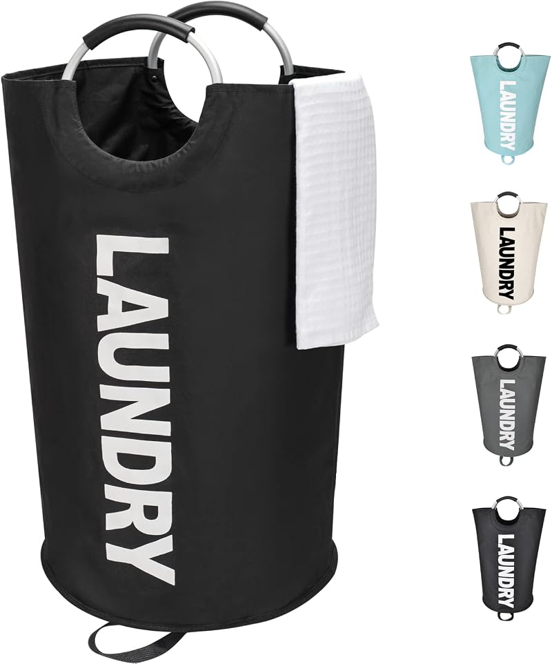 Maxsilan 90L Large Laundry Basket Freestanding Collapsible Black