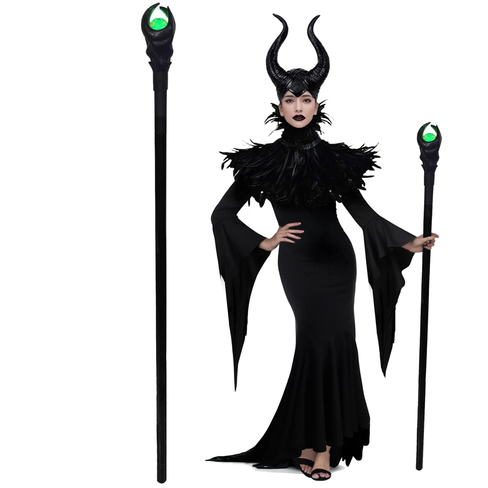 Photo 1 of **MISSING PARTS** ddxx 51Inch Halloween Evil Queen Staff Scepter Green LED Light up Magical Scepter Wand Wizard 51inch Adustable Length