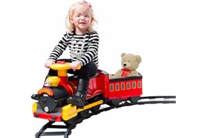 Rollplay Electric Train Ride On for Kids Featuring Real Cold Water Steam, 22 Track Pieces, Detachable Caboose, Working Headlights and Sounds, with a Top Speed of 1 MPH, Red