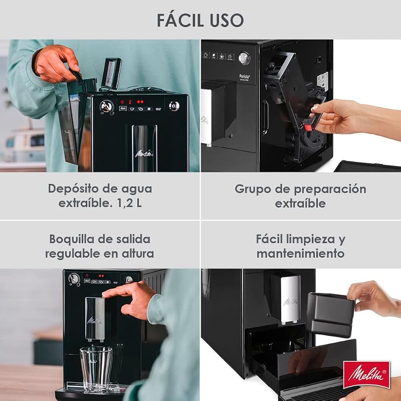 Melitta solo e950, cafeteira, 15 barras, grãos de café para expresso, limpeza automática, personalizável.