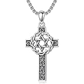SIMONLY Cross Necklace 925 Sterling Silver Crown of Thorns/Ankh/Star of David Pendant Necklace Cross Jewelry Gifts for Men Women