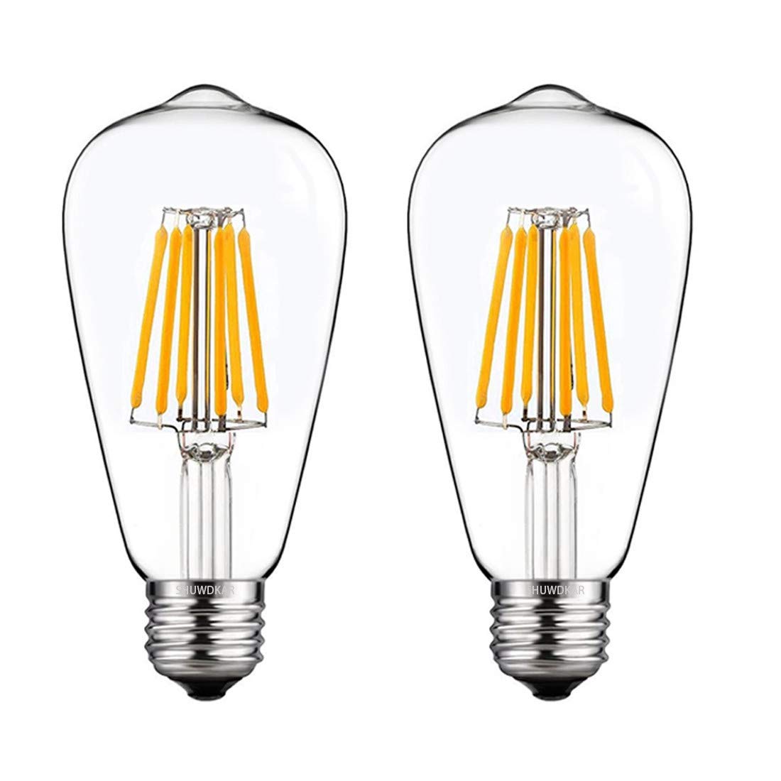 Photo 1 of SHUWDKAR LED Light Bulbs DC 12V 6W E26 ST64 Low Voltage Bulb RV Camper Warm White 2700K Vintage Clear Glass Filament Edison Bulbs Equivalent 75W Halogen Marine Boat Solar 12V Battery Lighting,2 Pack