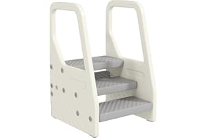 Qaba Toddler Step Stool, 3 Step Toddle Tower with Adjustable Height, Handle, Non-Slip Surface & Foot Pads, Kids Step Stool fo