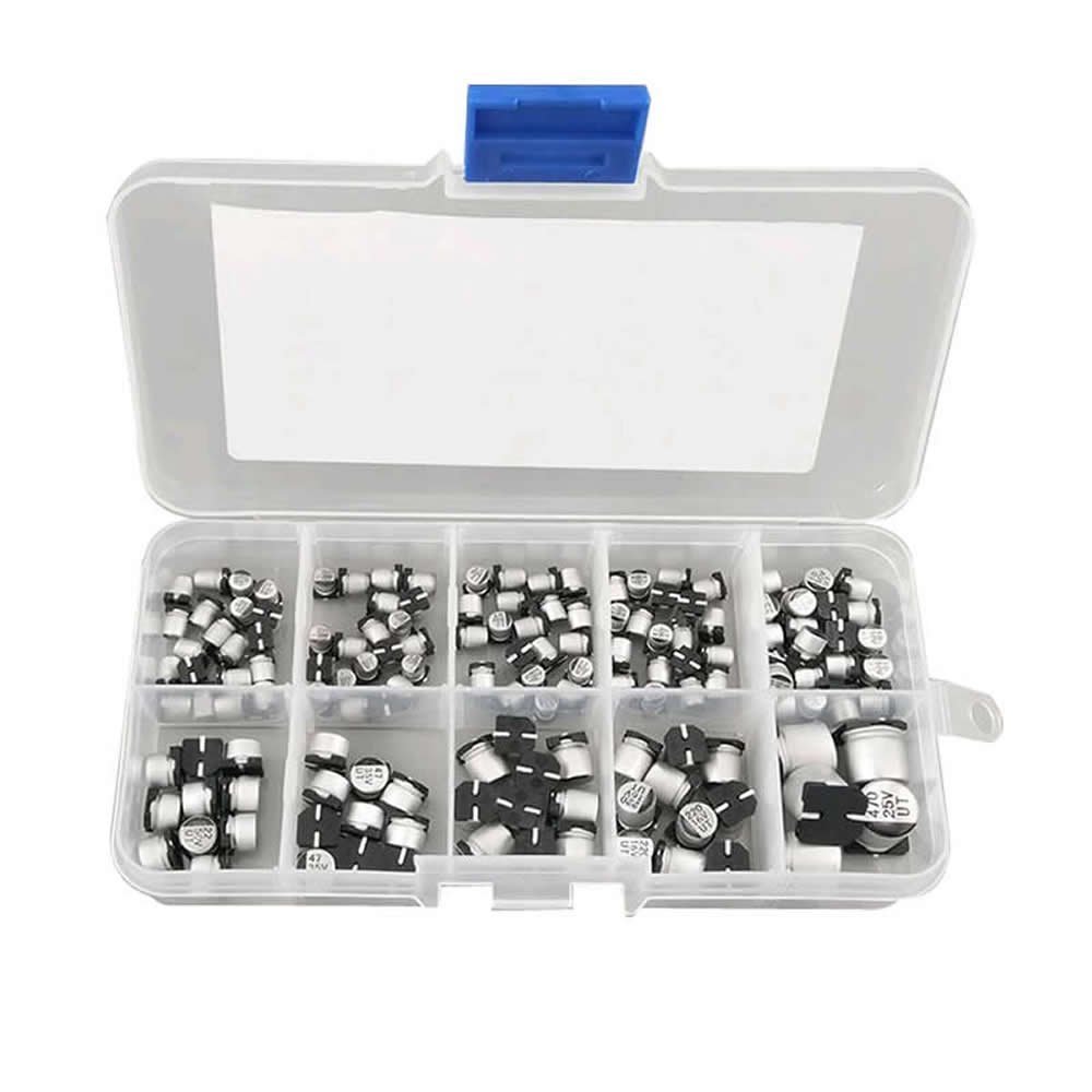 DollaTek SMD Capacitors Assorted Box,145pcs of 10 values 0.47 to 470uF SMD Electrolytic Capacitors Assortment Kit