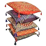 Third Eye Export 16X16 Indian Ethnic Mandala Peacock Bohemian Set of 5 Decorative Colorful Cotton Square for Sofa Set Home Decorative Boho Throw Pillow Case Cushion Cover