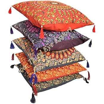 Third Eye Export 16X16 Indian Ethnic Mandala Peacock Bohemian Set of 5 Decorative Colorful Cotton Square for Sofa Set Home Decorative Boho Throw Pillow Case Cushion Cover