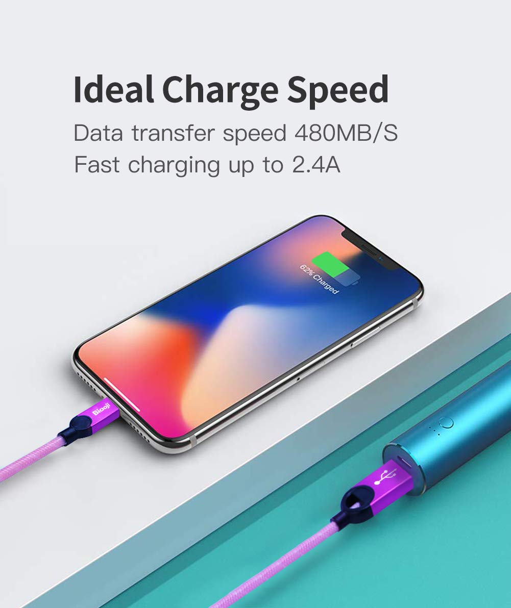 iPhone Charger, Biaoji Lightning Cable(3 ft), Apple MFi Certified, High-Speed Durable Charger Cord, Nylon-Braided, Compatible with iPhone,iPad & iPod (HLT2608R)