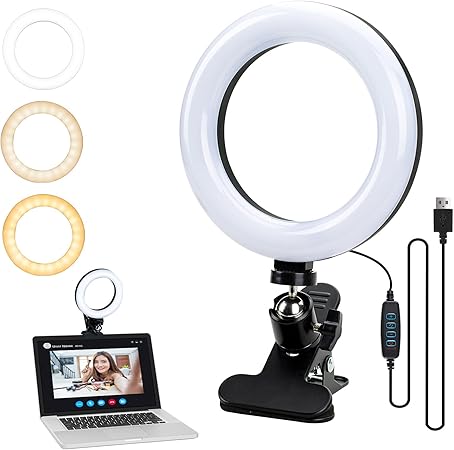 Amazon Sofer リングライト クリップ式 6インチ Ledリングライト 3色モード 自撮りライト Usb 卓上 スタンド 照明 撮影用ライト 高輝度 10段階調光 360度回転 ビデオライト Zoom用ライト パソコン 補光 自撮り 美容化粧 Zoom会議 ビデオカメラ撮影 Web会議 生放送