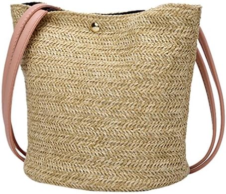 Womens Handbag Straw Woven Solid Color Shoulder Bags Bucket Bag Valentines Gift