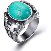 Retro Turquoise Men Rings, Black Onyx Rings for Men Stainless Steel Oval Vintage Mens Jewelry