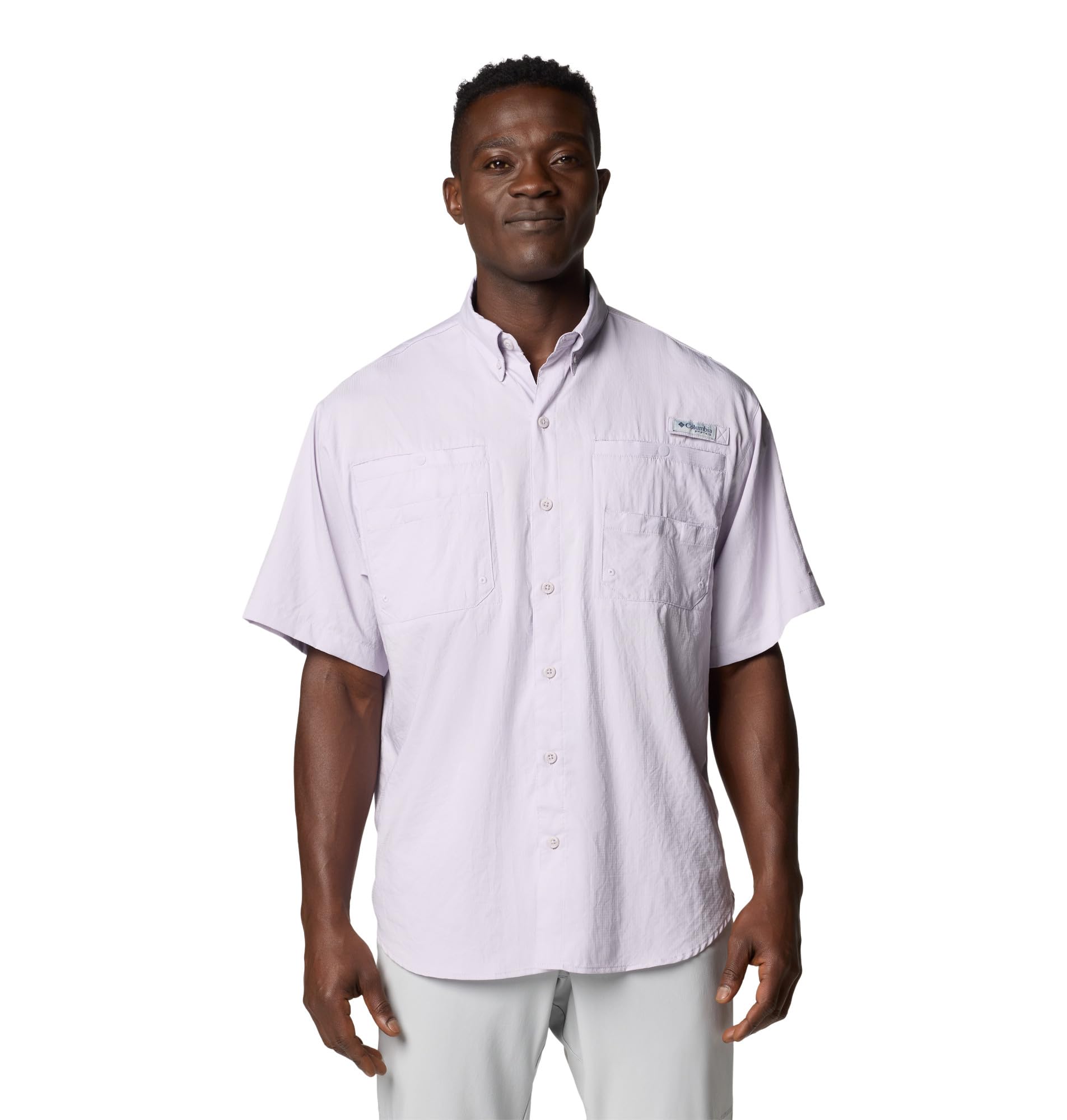 Columbia Mens PFG Tamiami II Short Sleeve Fishing Shirt, Lavender Pearl, Large Tall Image