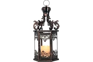NEEDOMO Large Lanterns Decorative Outdoor, 17.7" Black Lanterns Decor Indoor with Tempered Clear Glass, Vintage Metal Hanging Candle Holder for Patio, Front Porch, Table, Wedding, Shelf