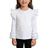 Toddler Girls Solid Color T-Shirt Kids Blouse Plain Ruffle Sleeve Top Baby Girl Cotton Casual Clothes