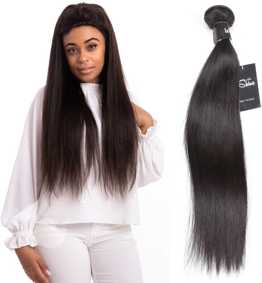 LeShine Hair Straight Human Hair Bundles 8A Brazilian Virgin Hair Weave Bundles Straight Human Hair Extensions Natural Color Hair Bundles (20 Inch,1 bundle)