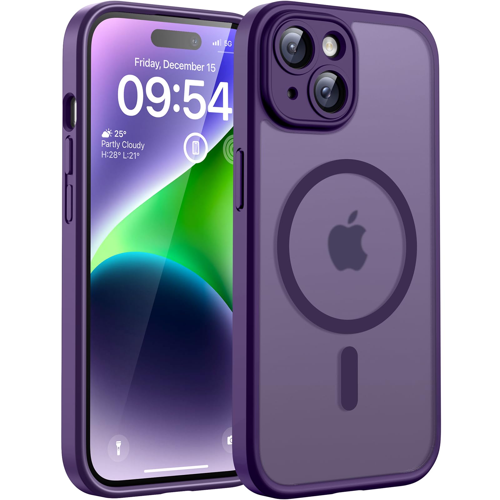 Photo 1 of TOCOL Magnetic for iPhone 15 Case, Upgraded Full Camera Protection, Compatible with Magsafe, Drop Protection, Translucent Matte Back Bumper Phone Cover 6.1-Inch (Midnight Purple)