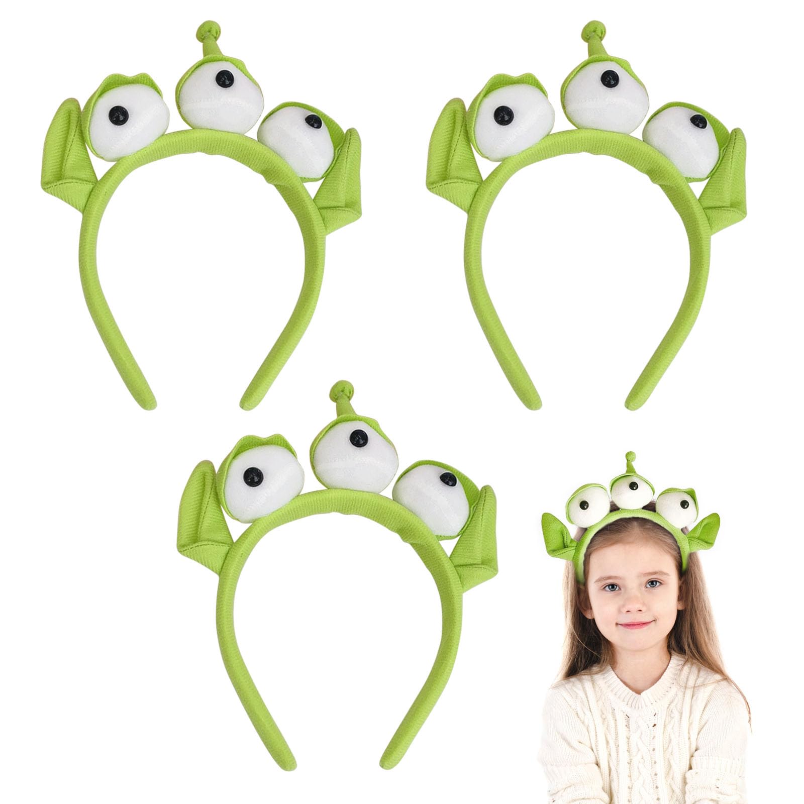Hiuyavy Three-Eyed Headband, 3PCS Space Eyeball Hairband, Alien Headband for Halloween Carnival Fancy Dress Costume Cosplay Accessory(Green)