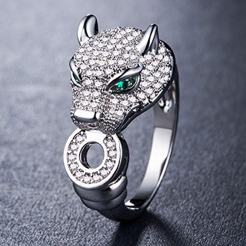 Saengthong 925 Silver,Gold,Rose Gold Fashion Leopard Jewelry White Sapphire Ring Size 6-10 (6)
