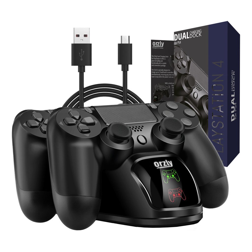 Also Compatible With Ps4 Pro Controllers Dualshock 4 Usb Charger Power Cable Included Twin Controller Charging Dock For 2x Sony Playstation 4 Controllers Orzly Ps4 Controller Charging Station Video Game Consoles