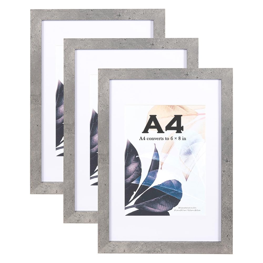 Cement Grey Wooden Picture Frame A4 with Mount,Set of 3,A4 Frame,Freestanding and Wall Mountable