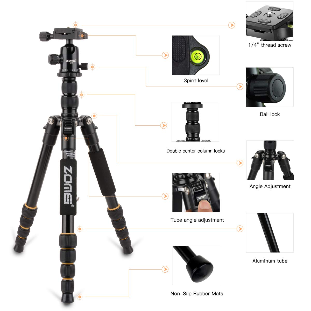 ZOMEi Q666 Tripod Magnesium Aluminum Alloy Light Weight Portable Camera Tripod 14.5inch Travel Folding Size with Ball Head and Carrying Case for Canon Nikon Sony Cameras