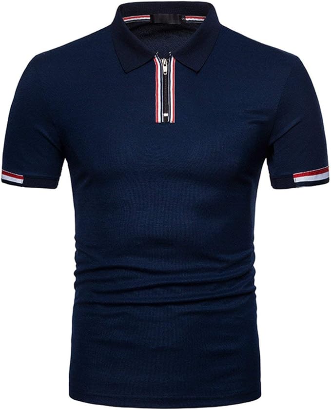 Polo Shirt Men's Summer Polo Sleeve Short Unique Zip Designed Shirt Basic Slim Fit Daily Leisure