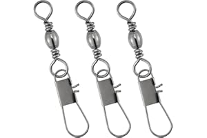 Dr.Fish 50 Pack Fishing Snap Swivels, Barrel Swivels Fishing Tackles, Stainless Steel Safty Interlock Snaps Leader Line Lure Connector Fresh&Saltwater 26-132Lb