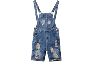 Sokotoo Men's Slim Ripped Blue Denim Bib Overalls Shorts