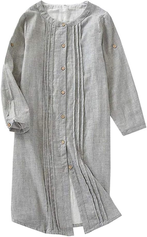 Amazon Yonistar 在庫処分 前開き ルームワンピース パジャマ レディース ガーゼ 綿100 長袖 部屋着 寝巻き 柔らかい ふんわり 春夏秋 ルームワンピース ネグリジェ 通販