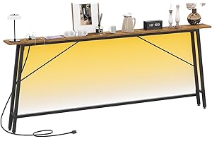 Asgolion 79'' Long Console Table with Charging Station and LED Light, 5.9" Entryway Table Narrow with Type C & USB Port, Behind Couch Table, for Living Room, Entryway, Hallway, Rustic Brown