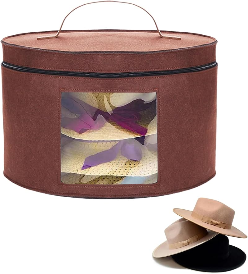 Munskine Brown Modern Round Hat Box - Large Capacity, Dust Proof Lid, Toy