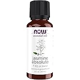 NOW Essential Oils, Jasmine Absolute Oil Blend, 7.5% Blend of Pure Jasmine Absolute Oil in Pure Jojoba Oil, Romantic Aromatherapy Scent, Vegan, Child Resistant Cap, 1-Ounce