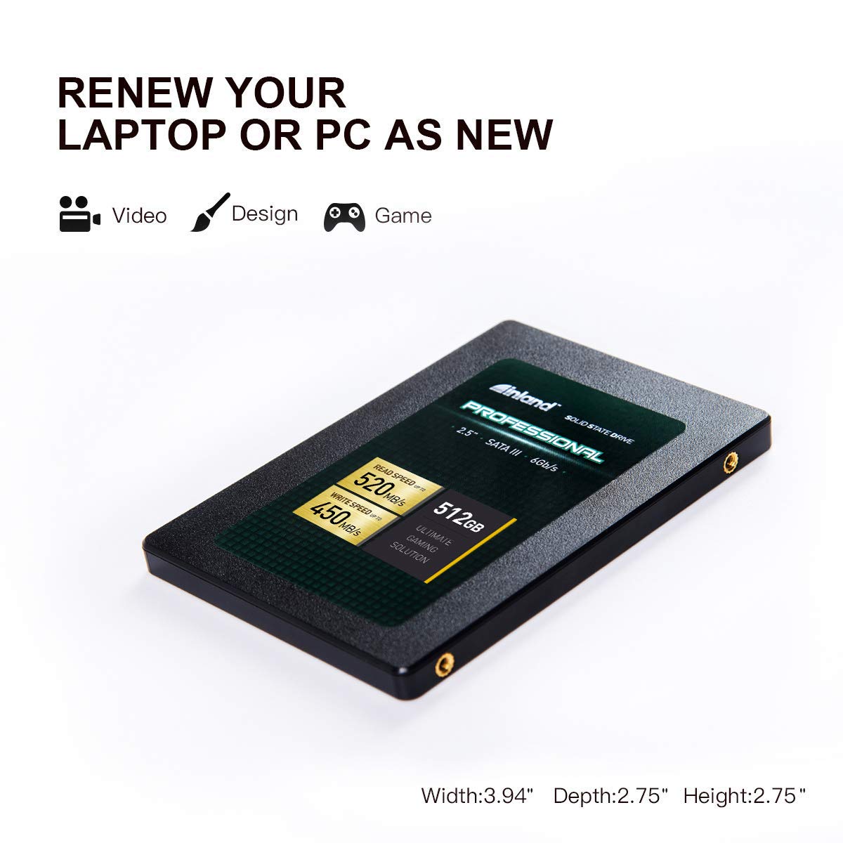 INLAND Professional 512GB SSD 3D TLC NAND SATA III 6Gb/s 2.5
