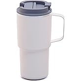 asobu White 22oz Nitro Tumbler, Ceramic-Lined Insulated Travel Mug with Puramic™ Finish - Easy-carry handle, Durable, Spill-Proof Design, Double-Wall Stainless Steel for Pure Flavor