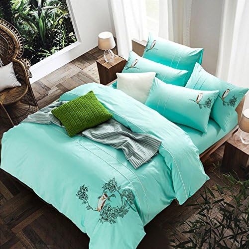 4 Pieces Bedding for Adults Floral Embroidery Bedding Set Bird and Branch Bedding Sets Fashion Contracted Style Duvet Cover Set,No Comforter (Queen,#6)
