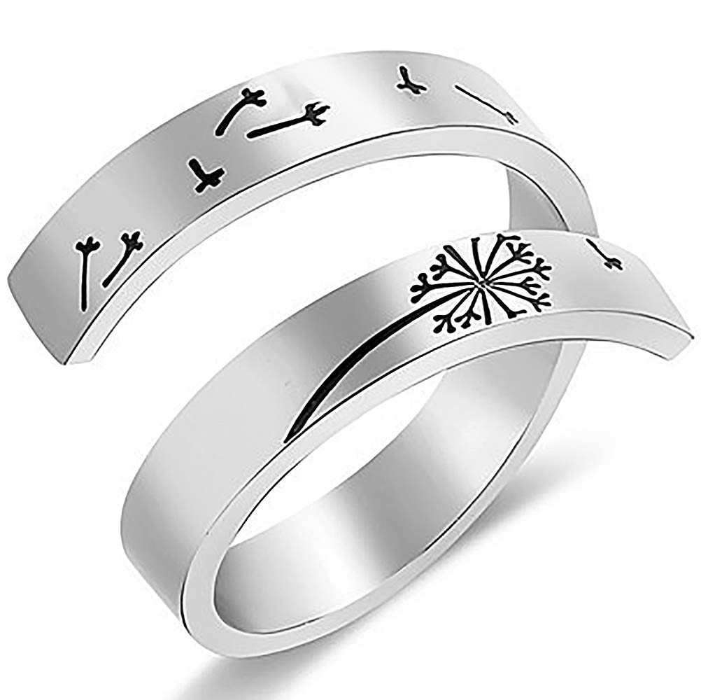 Gleamart Inspirational Ring Stainless Steel Engraved Dandelion Flower Ring Gift