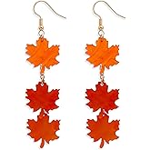 Agriajun Thanksgiving Gold Fall Maple Leaf Acrylic Dangle Earrings for Women, Autumn Orange Leaves Lightweight Drop Earings Party Holiday Accessories Jewelry Gift