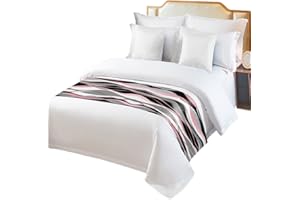 HOMECHOID Pink Black Bed Runner for Full/ Queen Size Bed, Bedspread Protector Slipcover Bed Scarf for Foot Bed Runners & Scarves for Bedroom Wedding Room 83x20 Inches Geometric Contemporary Grey White Stripe