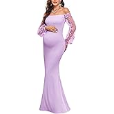 CYCLAMEN Off-Shoulder Maternity Evening Gown 3D Floral Mesh Sleeves Formal Mermaid Maxi Dress for Baby Shower Photoshoot
