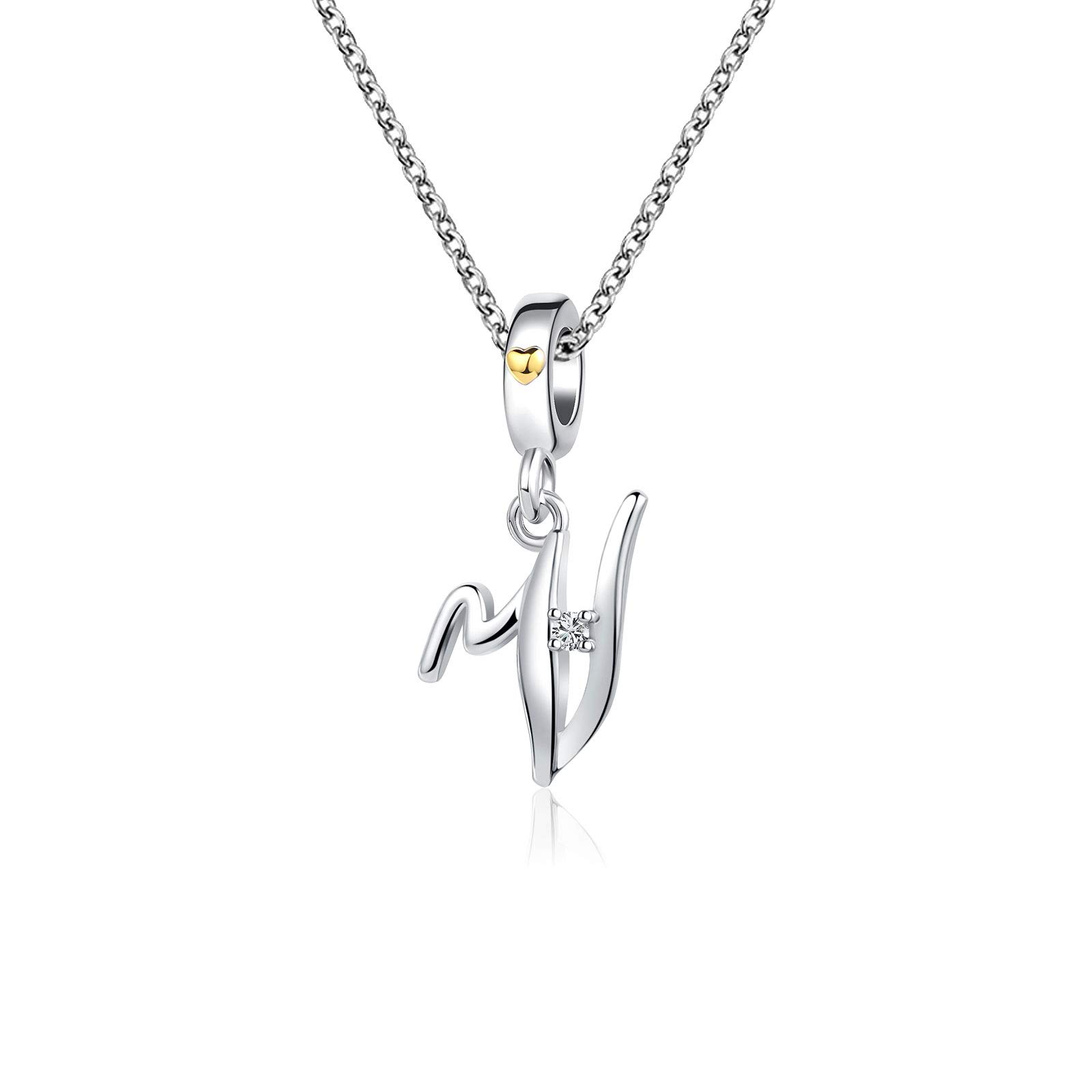 KunBead Jewelry 18 inch Letter V Name Necklace with Initial on it Love Heart Alphabet Birthday Pendant Necklace for Mum