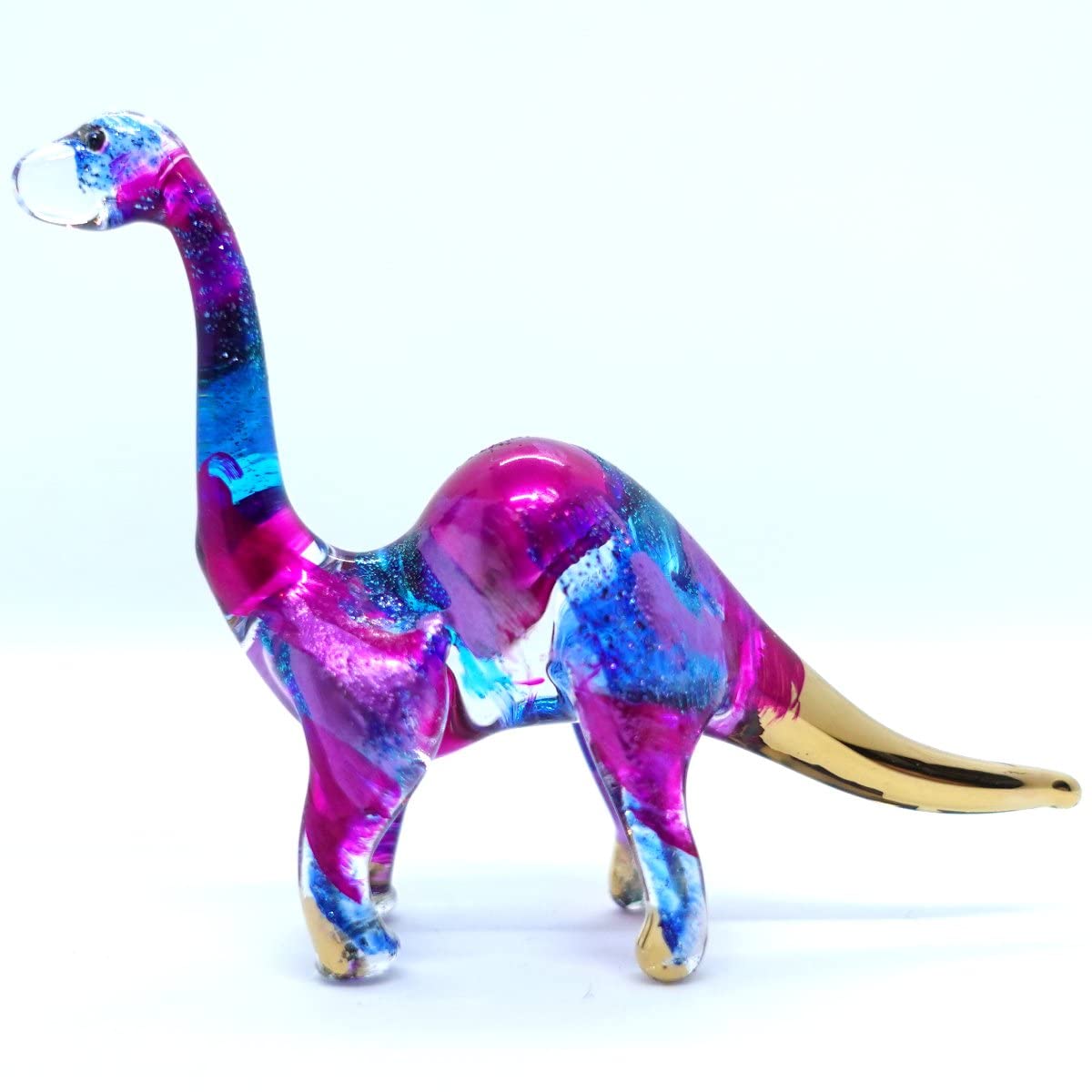 Sansukjai Apatosaurus Dinosaur Tiny Miniature Figurines Hand Painted Blown Glass Art Animals Collectible Gift Home Décor (Blue Purple)